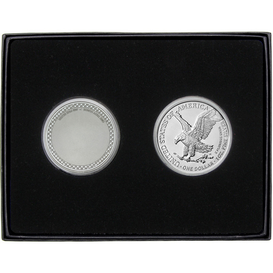 Halloween Pumpkin Enameled Silver Medallion and Silver American Eagle 2pc Gift Set