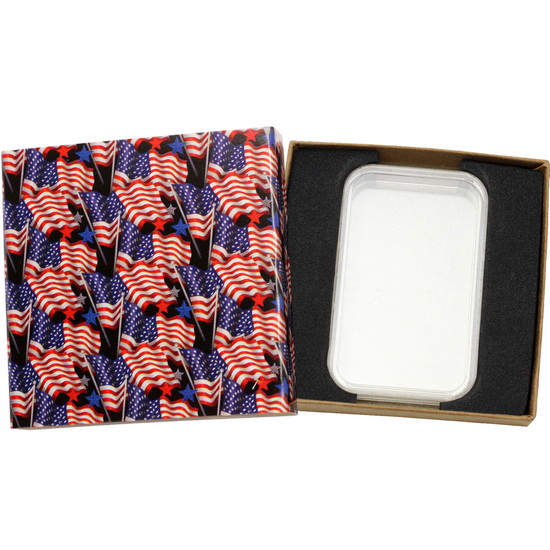 SilverTowne Natural Kraft Paper Gift Box with American Flag Pattern Box Sleeve and 5oz Bar Capsule