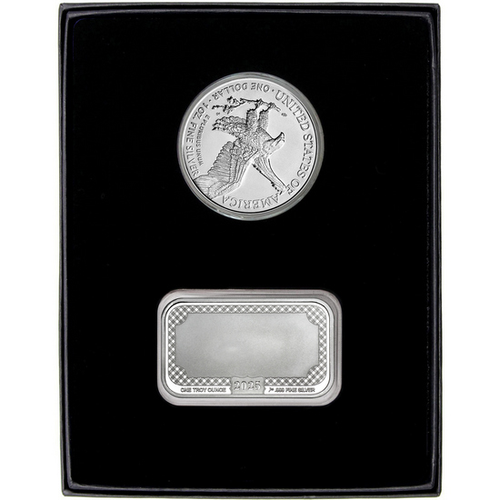 Happy Retirement Congratulations Silver Bar and Silver American Eagle 2pc Gift Set Happy Retirement Congratulations Silver Bar and Silver American Eagle 2pc Gift Set