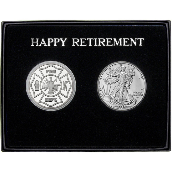 Firefighter/Fire Departmet Happy Retirement Silver Gift Set