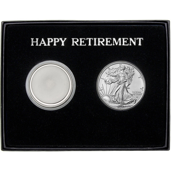 Happy Retirement Blank Silver Medallion and Silver American Eagle 2pc Gift Set