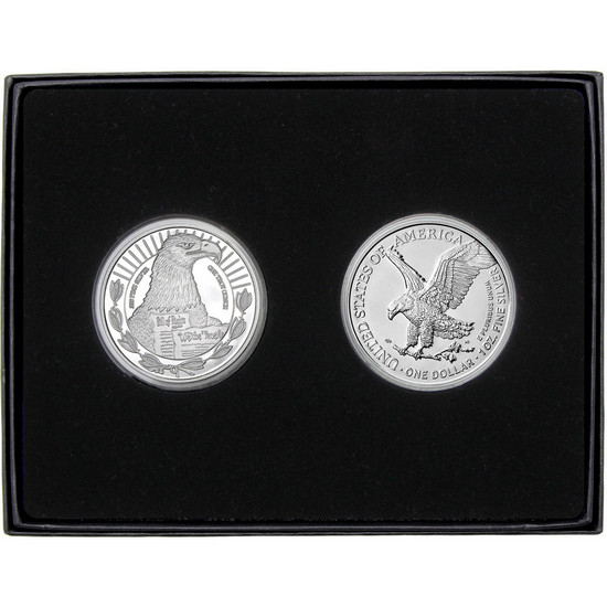 Happy Retirement 2nd Amendment Silver Medallion and Silver American Eagle 2pc Gift Set Happy Retirement 2nd Amendment Silver Medallion and Silver American Eagle 2pc Gift Set