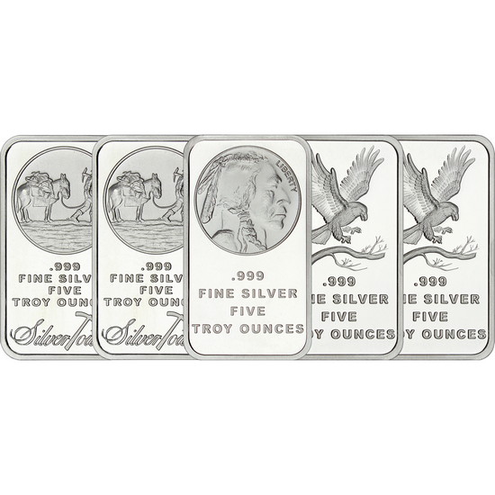 Mixed Designs 5oz .999 Silver Bar 5pc