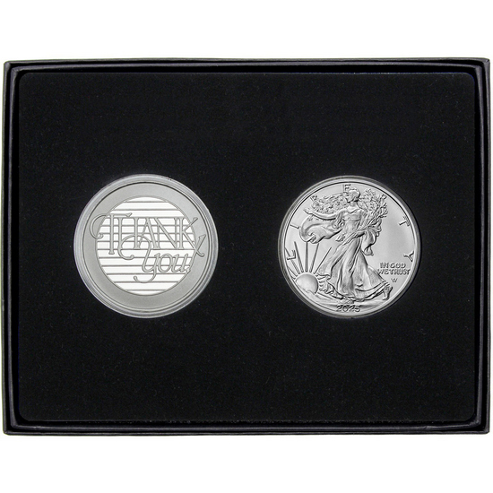 Thank You Silver Medallion and Silver American Eagle 2pc Gift Set