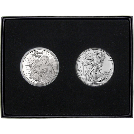 Tooth Fairy Silver Medallion and Silver American Eagle 2pc Gift Set
