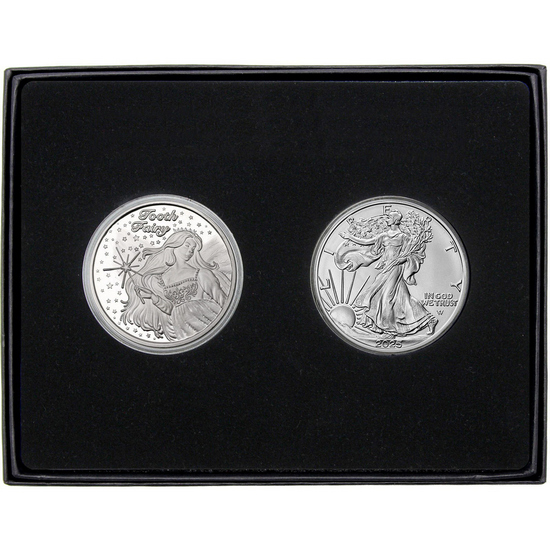 Tooth Fairy Silver Medallion and Silver American Eagle 2pc Gift Set