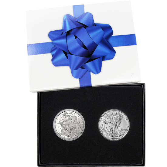 Tooth Fairy Silver Round and Silver American Eagle 2pc Gift Set