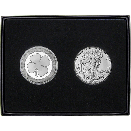 Four Leaf Clover Stackables Silver Medallion and Silver American Eagle 2pc Gift Set