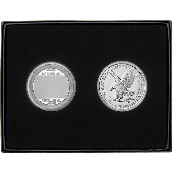 Four Leaf Clover Stackables Silver Medallion and Silver American Eagle 2pc Gift Set Four Leaf Clover Stackables Silver Medallion and Silver American Eagle 2pc Gift Set