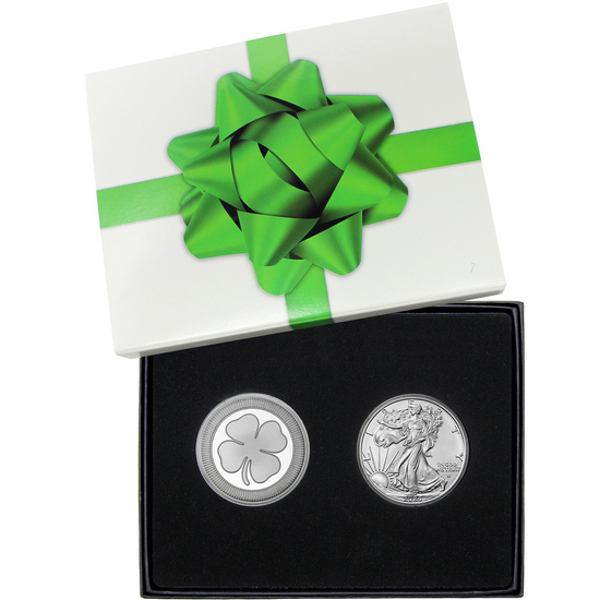 Four Leaf Clover Stackables Silver Round and SAE Gift Set in Gift Box