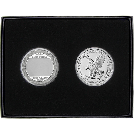 Four Leaf Clover Stackables Enameled Silver Medallion and Silver American Eagle 2pc Gift Set Four Leaf Clover Stackables Enameled Silver Medallion and Silver American Eagle 2pc Gift Set