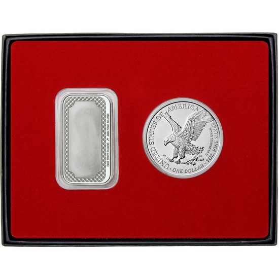 Military Service Because of the Brave Soldier Silver Bar and Silver American Eagle 2pc Gift Set