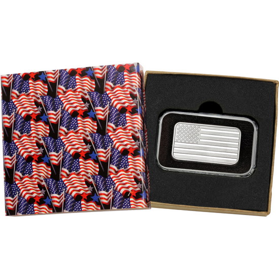 American Flag Half Ounce .999 Silver Bar in Gift Packaging