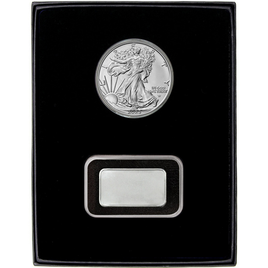 Half Ounce Blank Silver Bar and Silver American Eagle 2pc Gift Set