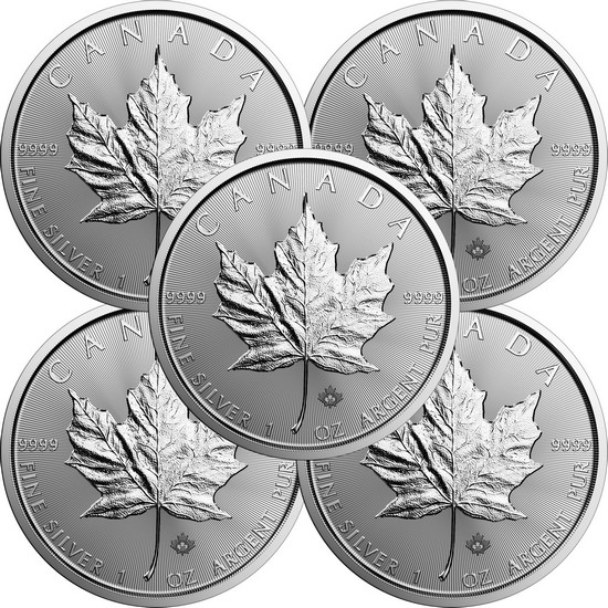 2020 Canada Silver Maple Leaf 1oz BU Coin 5pc