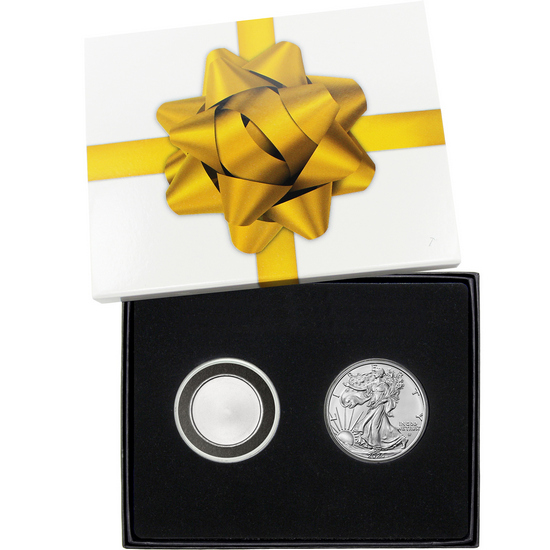 Half Ounce Blank Silver Round and Silver American Eagle 2 Piece Gift Set Gift Packaging