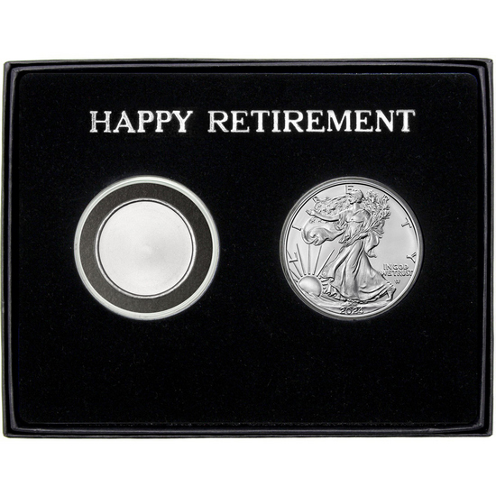 Happy Retirement Half Ounce Blank Silver Round and Silver American Eagle 2pc Gift Set