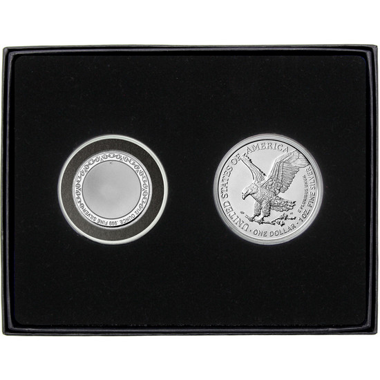 Happy Retirement Half Ounce Blank Silver Medallion and Silver American Eagle 2pc Gift Set Happy Retirement Half Ounce Blank Silver Medallion and Silver American Eagle 2pc Gift Set