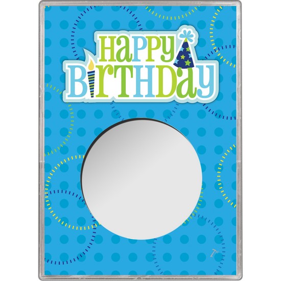 Blue Happy Birthday Hat Gift Holder for Silver American Eagle - Empty