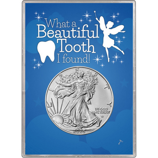 2025 Silver American Eagle BU in Tooth Fairy Gift Holder