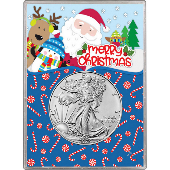 2024 Silver American Eagle BU in Child Theme Merry Christmas Gift Holder