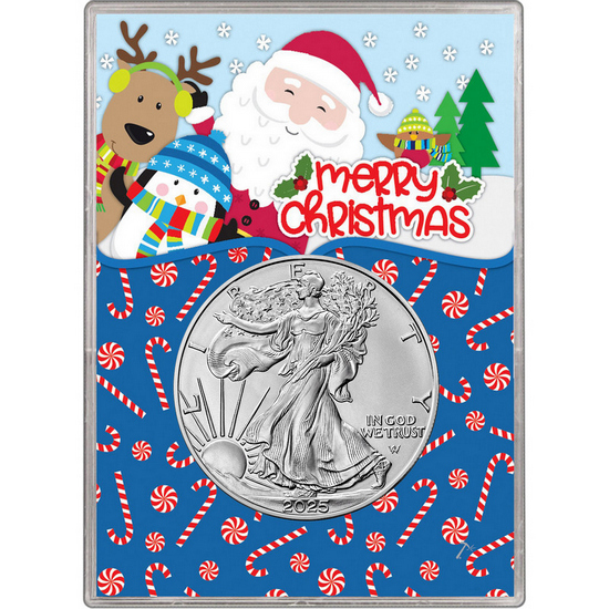 2024 Silver American Eagle BU in Child Theme Merry Christmas Gift Holder