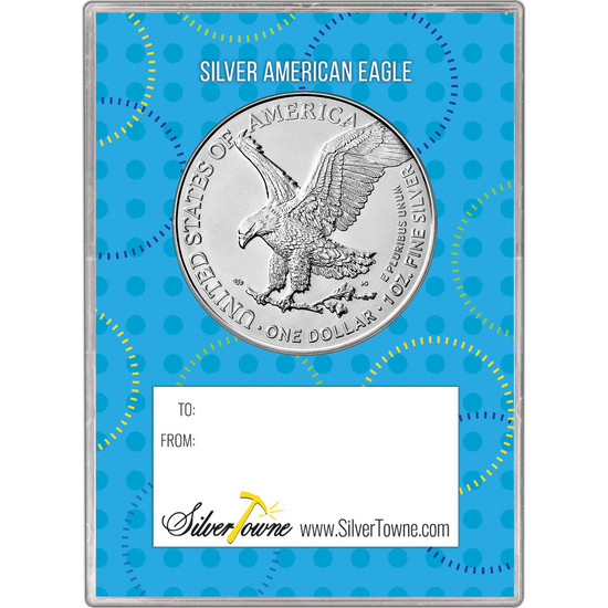 2026 Silver American Eagle BU in Hat Blue Happy Birthday Gift Holder