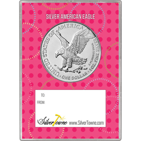 2026 Silver American Eagle BU in Hat Pink Happy Birthday Gift Holder