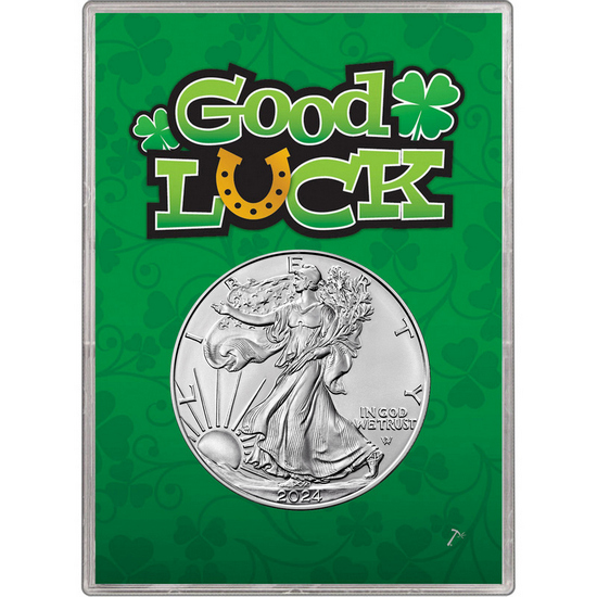 2022 Silver American Eagle BU in Good Luck Clover Gift Holder
