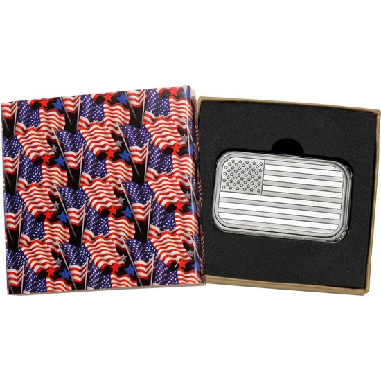 American Flag 1 Ounce .999 Silver Bar in Gift Box