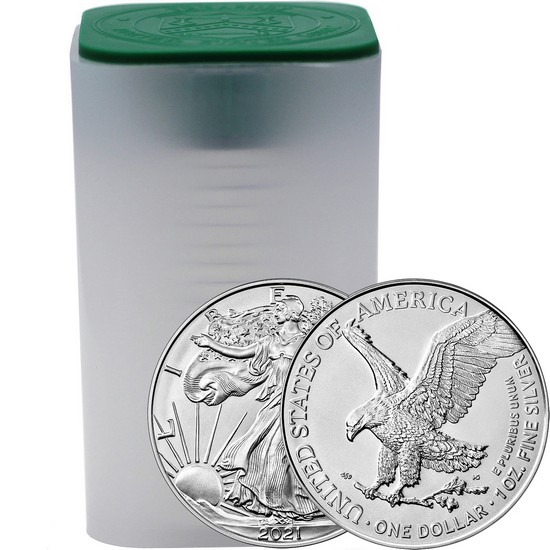 2021 Silver American Eagle BU Type 2 Coin 20pc in Tube