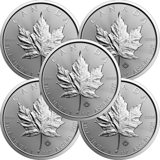 2022 Canada Silver Maple Leaf 1oz BU Coin 5pc
