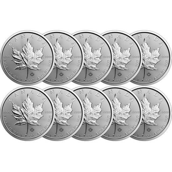 2022 Canada Silver Maple Leaf 1oz BU Coin 10pc