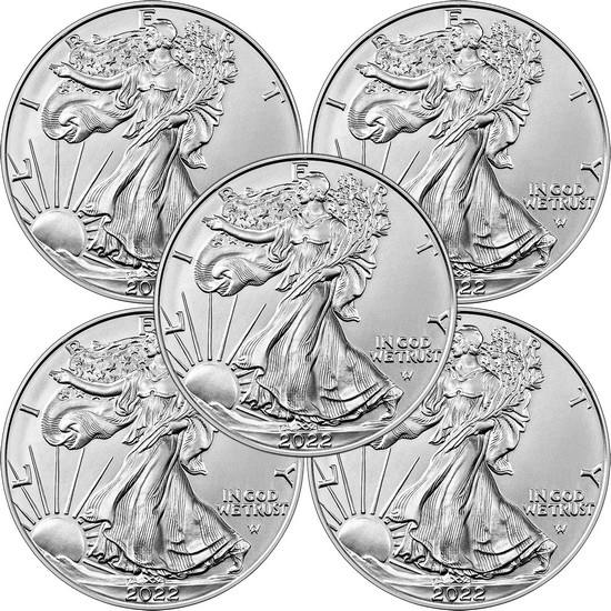 2022 Silver American Eagle BU Coin 5pc in Flips