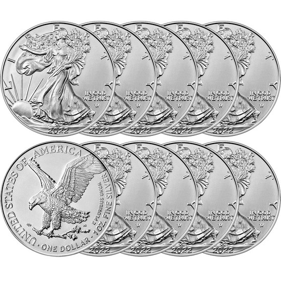 2022 Silver American Eagle BU Coin 10pc in Flips