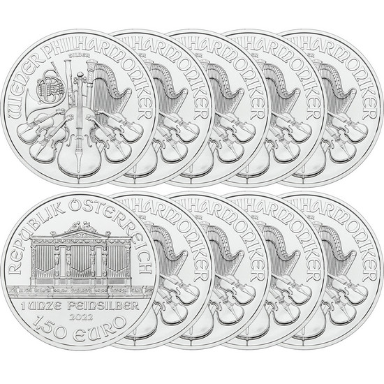 2022 Austria Silver Philharmonic 1oz BU 10pc Coins