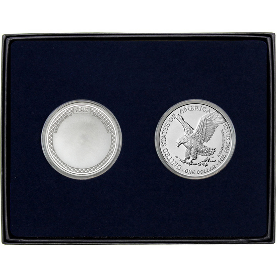 Baptism Enameled Silver Medallion and Silver American Eagle 2pc Gift Set Baptism Enameled Silver Medallion and Silver American Eagle 2pc Gift Set