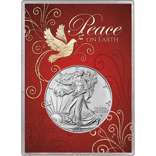2022 Silver American Eagle BU in Peace on Earth Dove Gift Holder