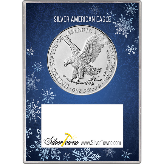 2025 Silver American Eagle BU in Blue Happy Holidays Gift Holder 2025 Silver American Eagle BU in Blue Happy Holidays Gift Holder