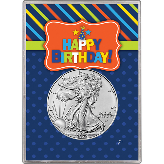 2023 Silver American Eagle BU in Child Themed Happy Birthday Gift Holder