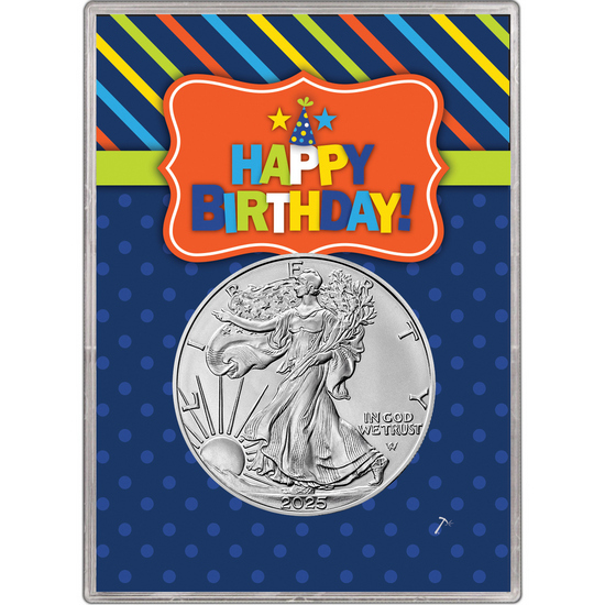 2025 Silver American Eagle BU in Child Themed Happy Birthday Gift Holder