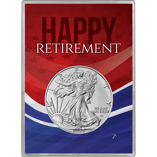 2024 Silver American Eagle BU in Happy Retirement! Gift Holder