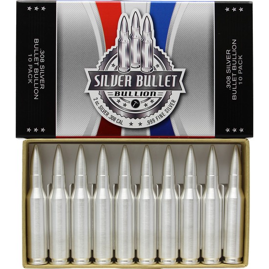 2oz Silver Bullet .308 Caliber Replica 10 Pack SilverTowne Mint