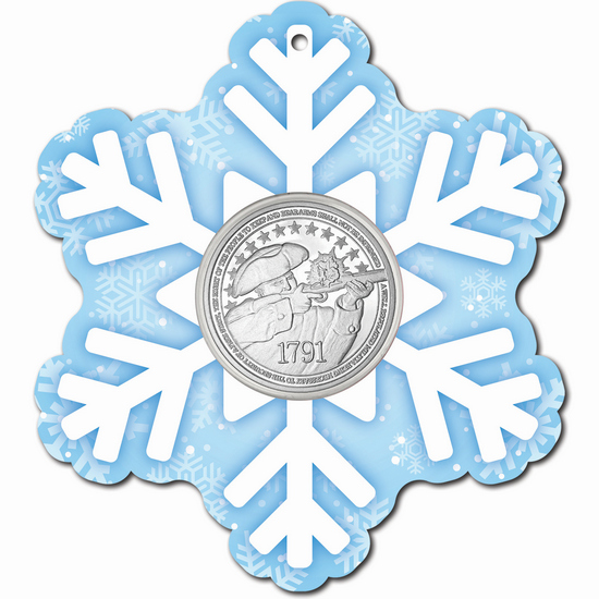 Second Amendment 1oz Silver Round in Foam Ornament Snowflake