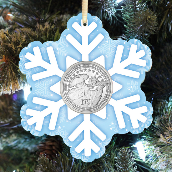 Second Amendment 1oz Silver Round in Foam Ornament Snowflake