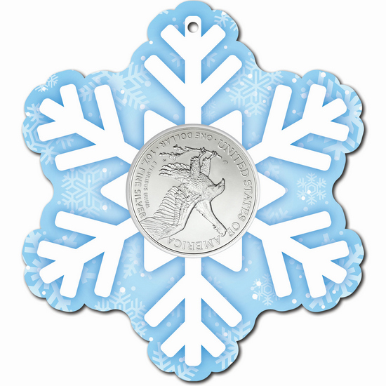 Hand-Enameled 2025 Silver American Eagle BU in Foam Ornament Snowflake Hand-Enameled 2025 Silver American Eagle BU in Foam Ornament Snowflake