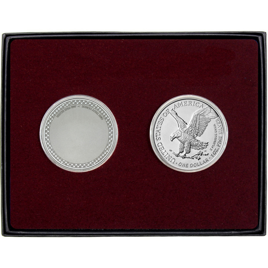 Birthday Enameled I Love You Silver Medallion and Silver American Eagle 2pc Gift Set