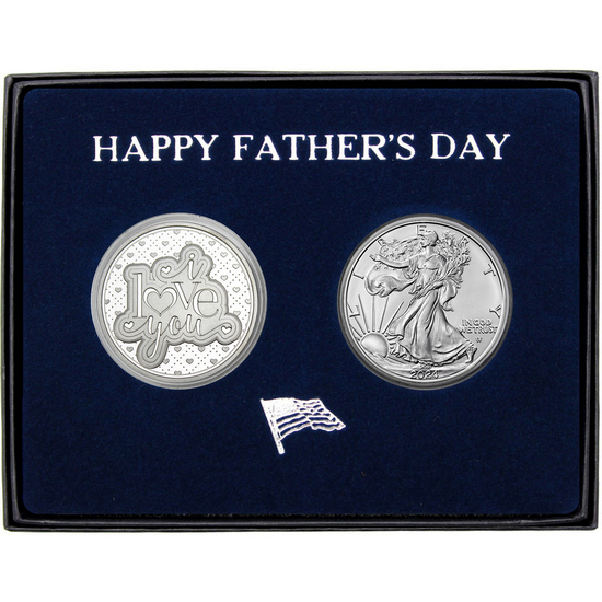 Happy Father's Day I Love You Silver Medallion and Silver American Eagle 2pc Gift Set