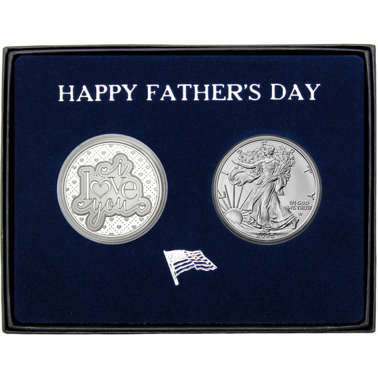 Happy Father's Day I Love You Silver Medallion and Silver American Eagle 2pc Gift Set