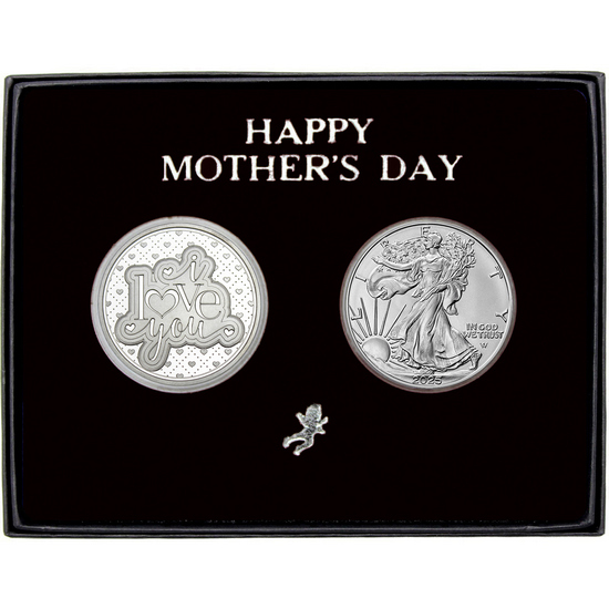 Happy Mother's Day I Love You Silver Medallion and Silver American Eagle 2pc Gift Set